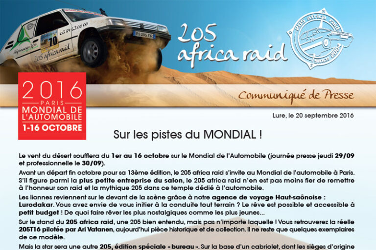 Communiqué de presse du 20 Septembre 2016